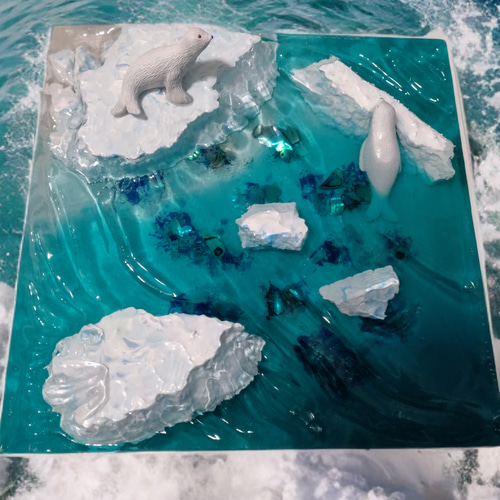アザラシ レジン アート 波 立体 北極 氷河 流氷 温暖化 立体