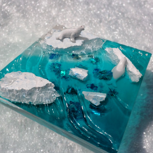 アザラシ レジン アート 波 立体 北極 氷河 流氷 温暖化 立体
