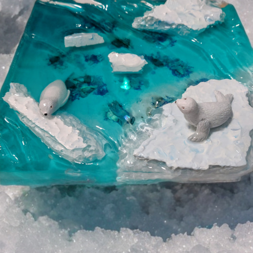 アザラシ レジン アート 波 立体 北極 氷河 流氷 温暖化 立体