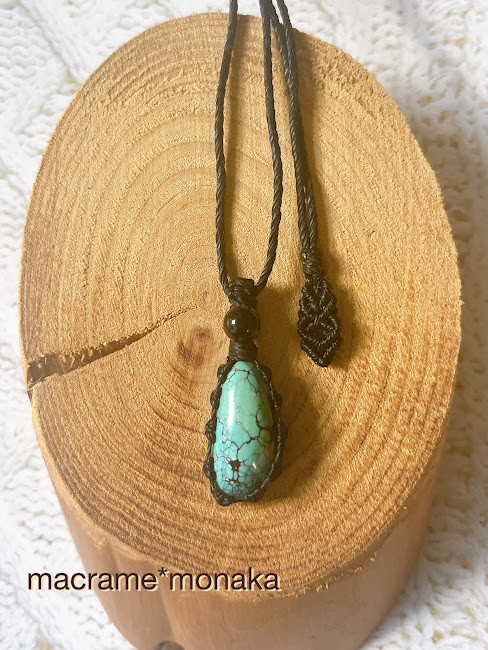 ターコイズ+天眼石のマクラメペンダント