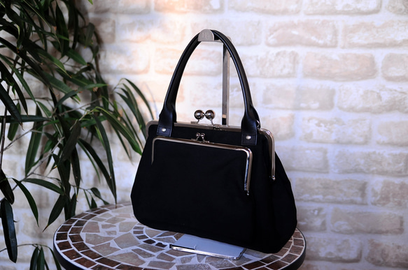 25cm口金使用☆ダブルがま口バッグ☆2WAYハンド＆ショルダーバッグ