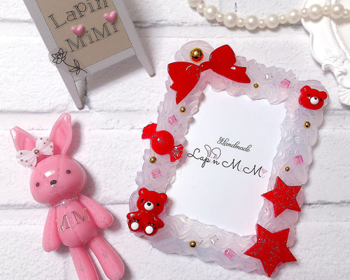 クリア ホイップデコ 硬質トレカケース チェキ 赤 くま リボン