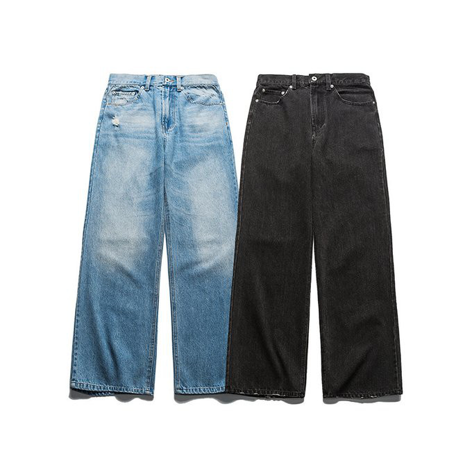 秋冬新作 パンツ メンズ ウォッシュド加工のシンプルなダメージジーンズ 無地 男 ズボン おしゃれ ストレートパンツ