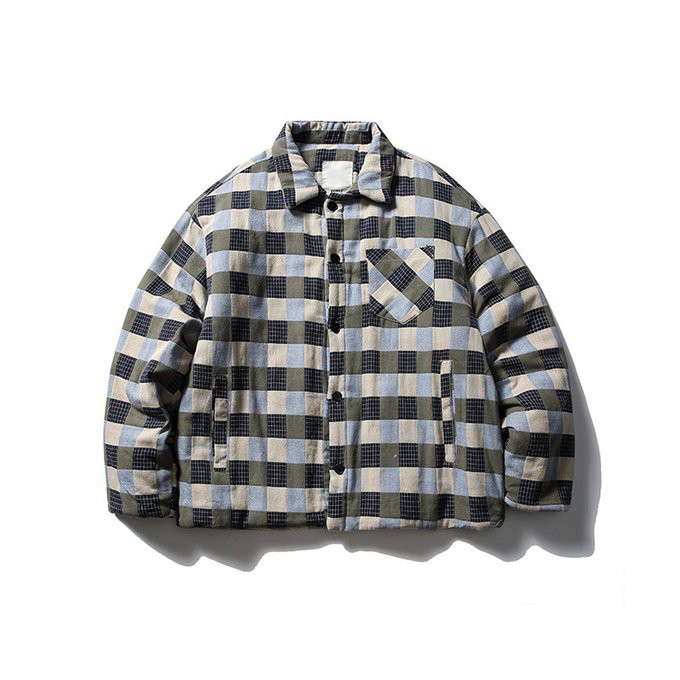 秋冬新作 メンズパッチポケット チェック柄 コットンコート男 おしゃれ アウトドア トップス コットンカップル暖かい綿服