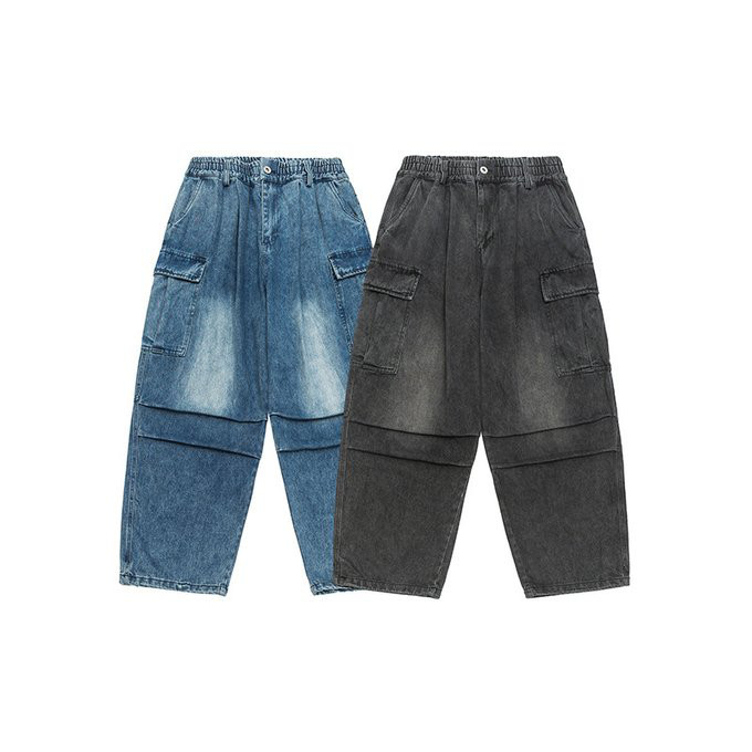 秋冬新作 メンズ レトロなグラデーションジーンズ 無地 男 おしゃれ ゆったりストレートパンツ