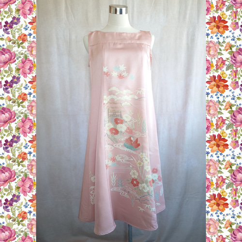 NONA★  【レリーフ風ボレロ付ワンピース 】　古布　　家紋　和布リメイク 和洋折衷 浴衣 リメイク ワンピース ドレス 名古屋帯サッシュ