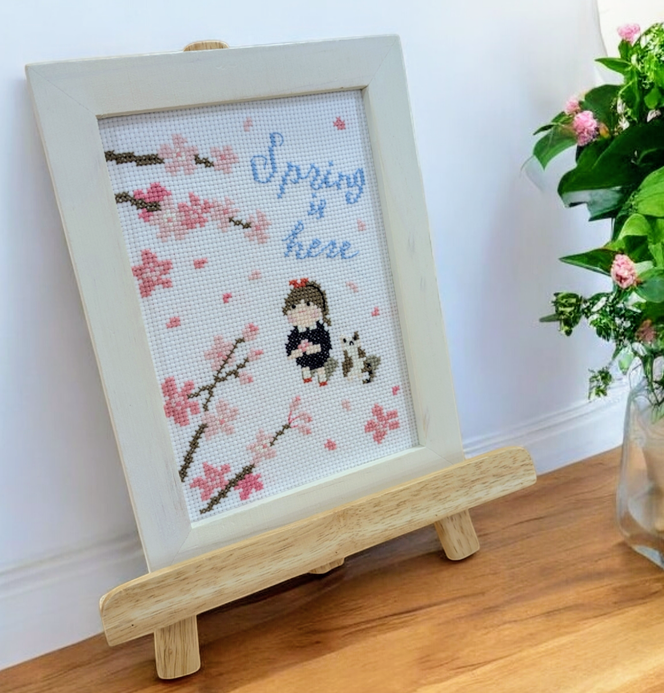 クロスステッチ完成品《桜の庭園 》（刺しゅう•クロスステッチ