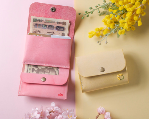 早割【newミモザ】名入れ◎刺繍の有無が選べるお札を折らない三つ折り