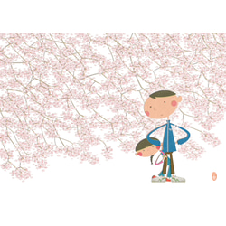レトロなポストカード『大きな桜の木の下で』 2枚目の画像