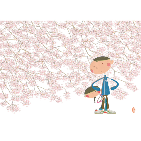 レトロなポストカード『大きな桜の木の下で』 2枚目の画像