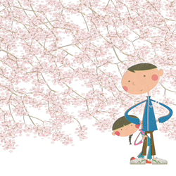 レトロなポストカード『大きな桜の木の下で』 3枚目の画像