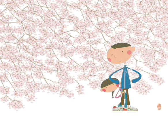 レトロなポストカード『大きな桜の木の下で』 3枚目の画像