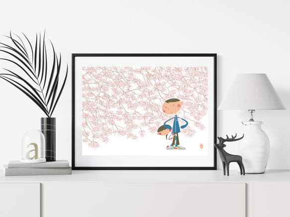 レトロなポストカード『大きな桜の木の下で』 1枚目の画像