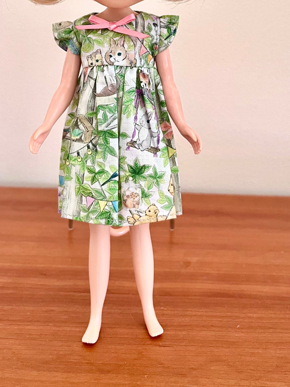 ジャングル柄 フリル袖ワンピース ミニワンピース ブライス服 リカ