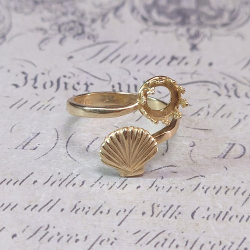 BEHOLD 真鍮製 石座 石枠 貝 6mm用 1個 シェル フリーサイズ リング