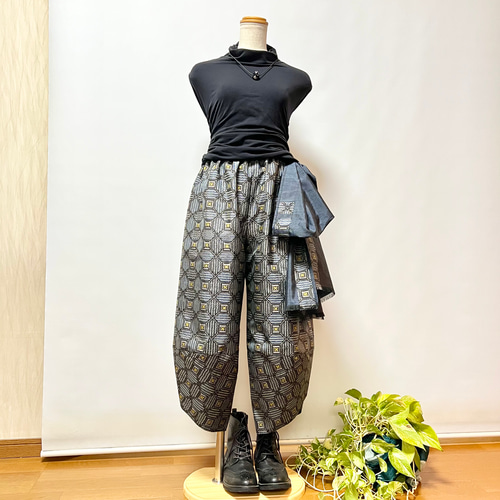 青菱＊大島紬サルエルパンツ＋ストール＊裏地付き＊着物リメイク