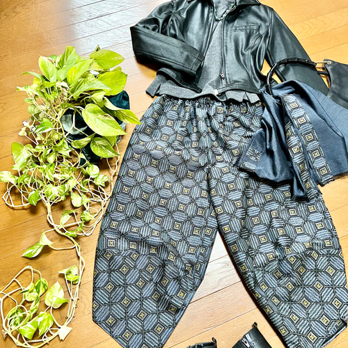 青菱＊大島紬サルエルパンツ＋ストール＊裏地付き＊着物リメイク