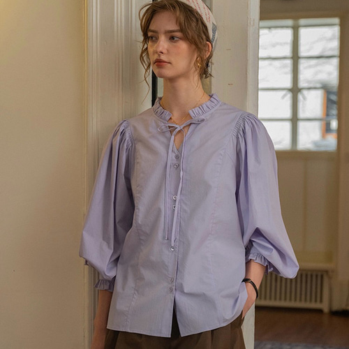 ロマンティックフリル ギャザー付きパフスリーブ長袖ブラウス【春秋