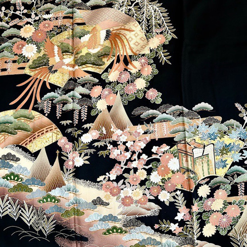 ベルスリーブ 黒留袖ドレス＆ストール 友禅染め ハンドメイド 着物