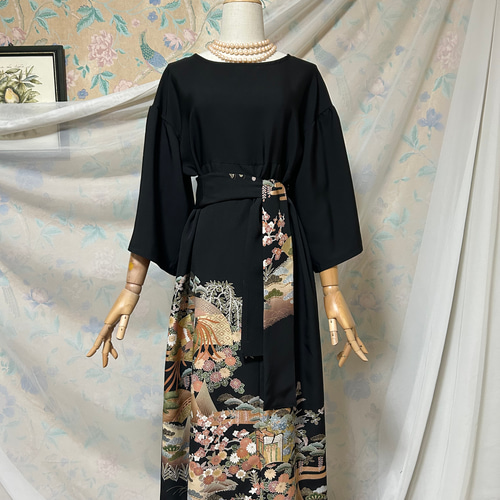 ベルスリーブ 黒留袖ドレス＆ストール 友禅染め ハンドメイド 着物