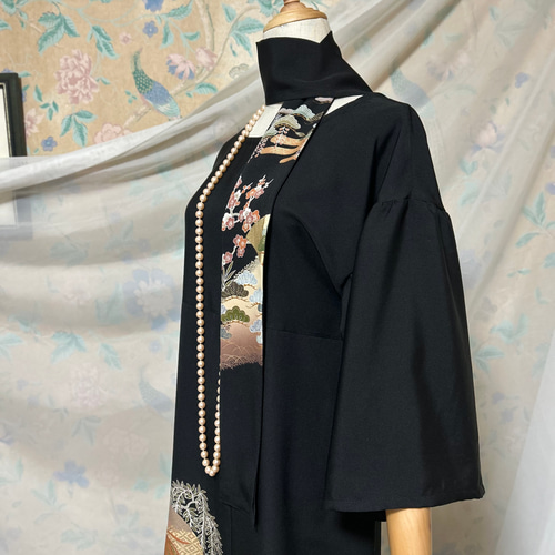 ベルスリーブ 黒留袖ドレス＆ストール 友禅染め ハンドメイド 着物