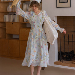 春呼ぶフラワー　Vネック美シルエットロングワンピース　ウエストリボン　ポケット付き【春秋夏】 11枚目の画像