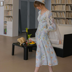 春呼ぶフラワー　Vネック美シルエットロングワンピース　ウエストリボン　ポケット付き【春秋夏】 14枚目の画像