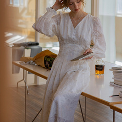 春呼ぶフラワー　Vネック美シルエットロングワンピース　ウエストリボン　ポケット付き【春秋夏】 8枚目の画像