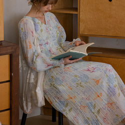 春呼ぶフラワー　Vネック美シルエットロングワンピース　ウエストリボン　ポケット付き【春秋夏】 13枚目の画像