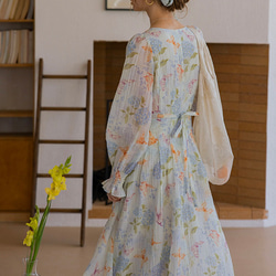 春呼ぶフラワー　Vネック美シルエットロングワンピース　ウエストリボン　ポケット付き【春秋夏】 3枚目の画像