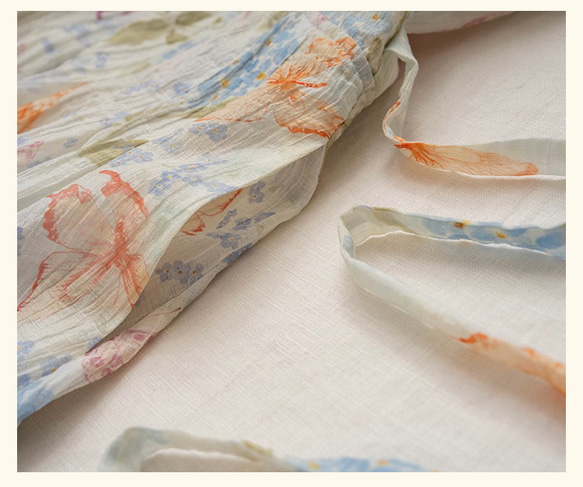 春呼ぶフラワー　Vネック美シルエットロングワンピース　ウエストリボン　ポケット付き【春秋夏】 6枚目の画像