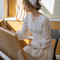 春呼ぶフラワー　Vネック美シルエットロングワンピース　ウエストリボン　ポケット付き【春秋夏】 10枚目の画像