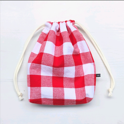 セール！入園入学にギンガムチェックの巾着袋〜赤〜 その他入園グッズ