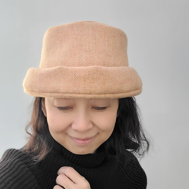 ゆったり帽子 オレンジ ウール ツイード  被りやすい 大人可愛い プレゼント 軽い Sサイズ 帽子