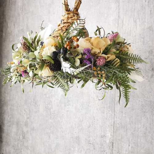 春待ちフライングリース カーリーブーケ ドライフラワー フラワー