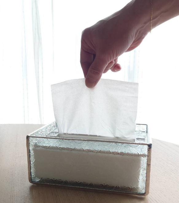 ステンドグラス　ティッシュボックス　コンパクト　フローラ　gm-089 4枚目の画像