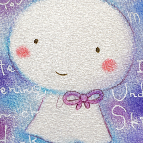 てるてる坊主 一点物原画＊てるてる坊主青＊かわいい絵 ホスピタルアート 梅雨