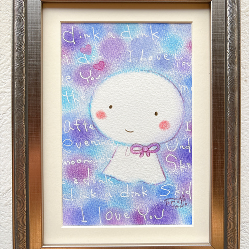 一点物原画＊てるてる坊主青＊かわいい絵 ホスピタルアート 梅雨