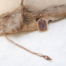 アメトリン天然石マクラメネックレスmac407-エスニックアジアン好きが作るエキゾチックなマクラメ大振りアクセサリー 5枚目の画像