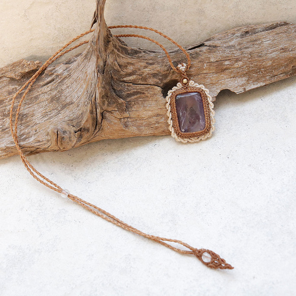 アメトリン天然石マクラメネックレスmac407-エスニックアジアン好きが作るエキゾチックなマクラメ大振りアクセサリー 5枚目の画像