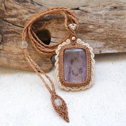 アメトリン天然石マクラメネックレスmac407-エスニックアジアン好きが作るエキゾチックなマクラメ大振りアクセサリー 9枚目の画像