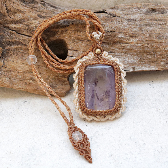 アメトリン天然石マクラメネックレスmac407-エスニックアジアン好きが作るエキゾチックなマクラメ大振りアクセサリー 9枚目の画像