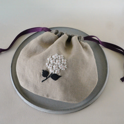 mina perhonenのファブリックを使って*巾着ポーチ hana hane グレー