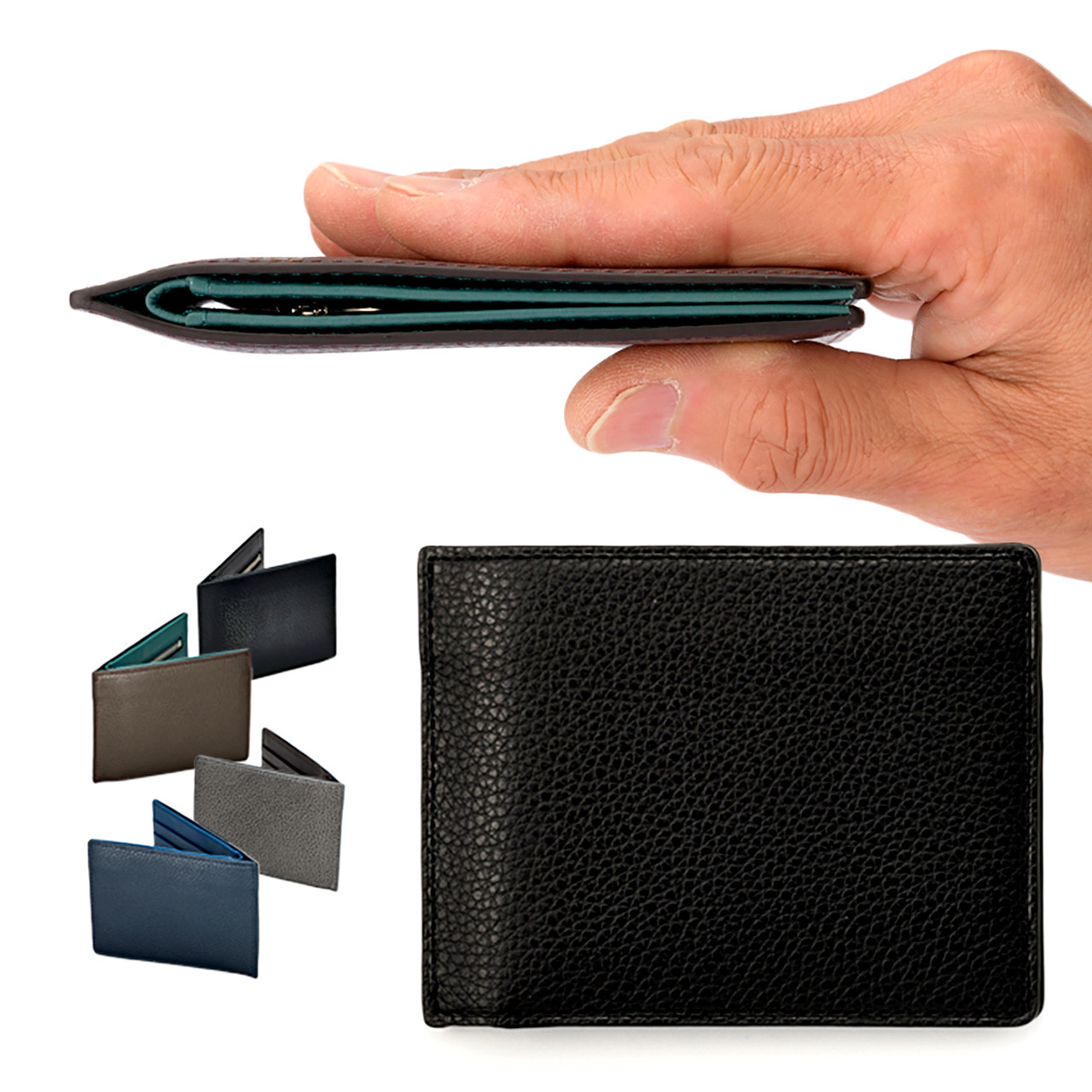 ミラグロ 姫路産 型押しレザー スマートウォレット 二つ折り財布 小銭入付き 薄型 実用新案 [EA-MI-100]