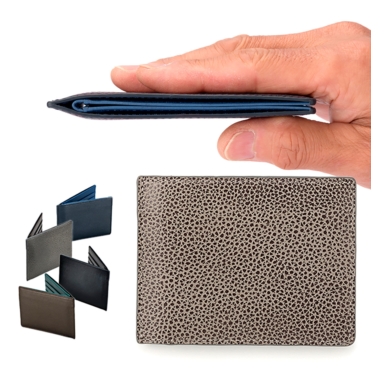 ミラグロ 姫路産 型押しレザー スマートウォレット 札入れ マネークリップ 薄型 実用新案 [EA-MI-101]