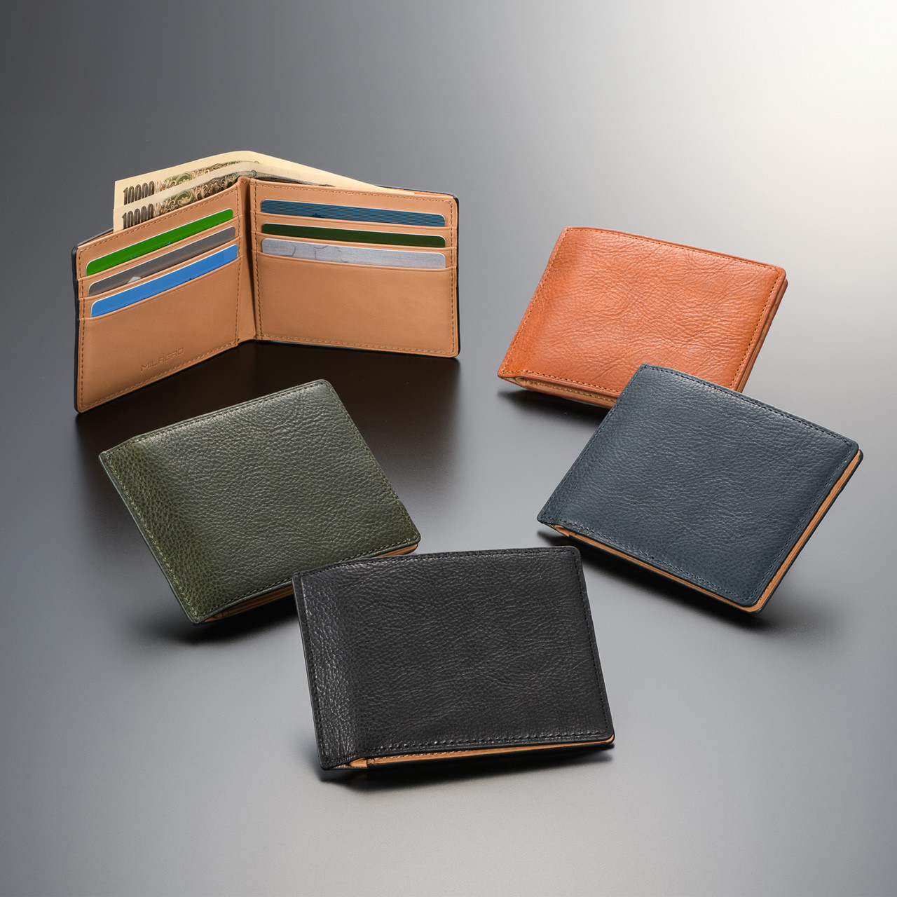 ミラグロ 姫路産 オイルレザー スマートウォレット 札入れ 二つ折り マネークリップ 薄型  [EA-MI-103]