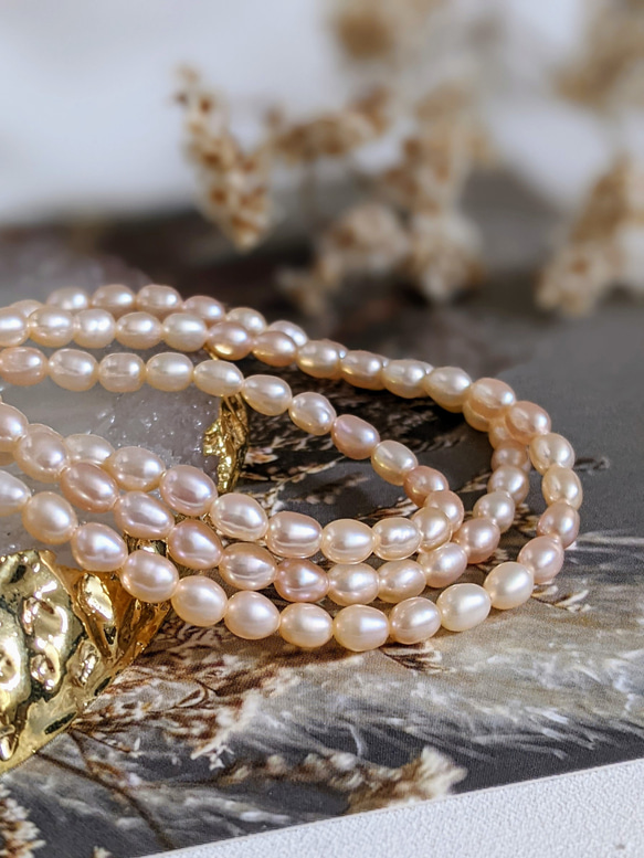 【再販】淡水パール ライス コーラル 3.5㍉ 40cm 貫通穴 パール ビーズ チャーム 1枚目の画像