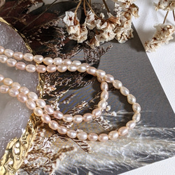 【再販】淡水パール ライス コーラル 3.5㍉ 40cm 貫通穴 パール ビーズ チャーム 4枚目の画像