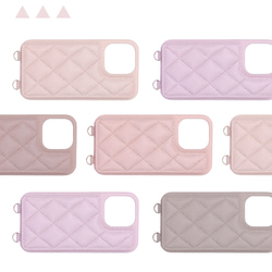 多機種対応 スマホケース ショルダー 格子柄レザー カード入れ ストラップ ミラー付き 5色 かわいい b004-07 3枚目の画像