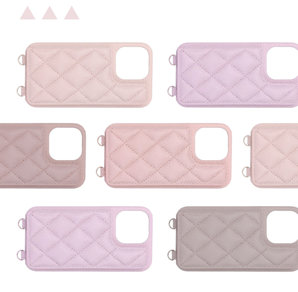 多機種対応 スマホケース ショルダー 格子柄レザー カード入れ ストラップ ミラー付き 5色 かわいい b004-07 3枚目の画像